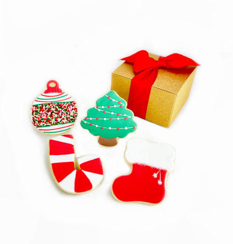 Christmas Themed Ice Sugar Cookies - Gift Box of 4
