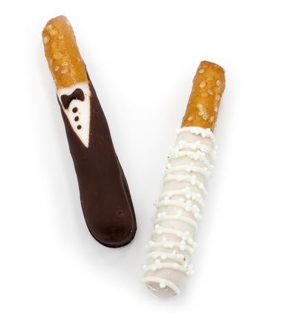 Bride and Groom Mini Pretzel Wands - 12 pcs