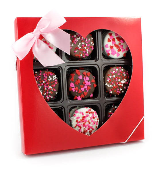 Box of 9 Heart Sprinkled Chocolate Dipped Oreos