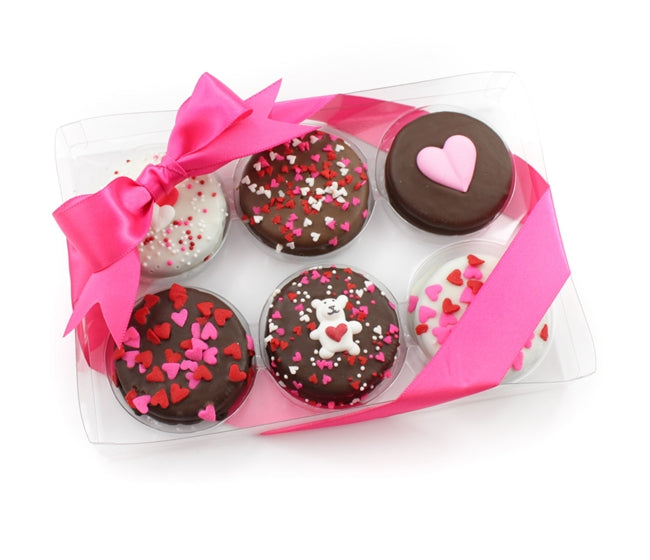Box of 9 Heart Sprinkled Chocolate Dipped Oreos with V-day Icing decals