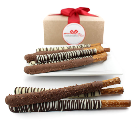 Gift Box of Classic Chocolate and Caramel Pretzel Wands- 12 pcs