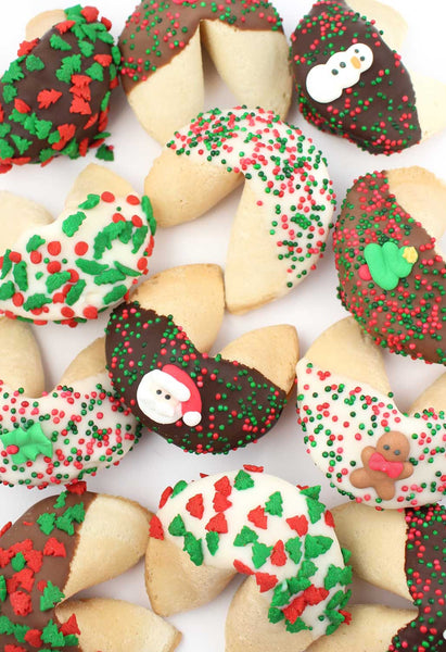 Christmas Hand-Dipped & Decorated Gourmet Fortune Cookies - 12 pcs - Cookie HQ