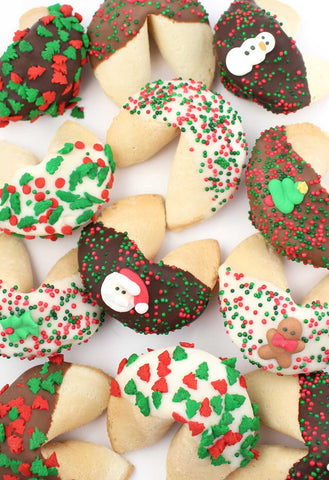 Christmas Hand-Dipped & Decorated Gourmet Fortune Cookies - 12 pcs - Cookie HQ